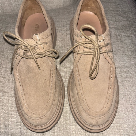ZARA x Clarks Taupe Suede Platform Loafers EU 36/US 6 Granny Cottagecore Neutral - Picture 5 of 9